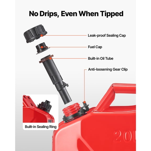 5.3 Gallon Metal Jerry Can with Spout Leakproof Gas Can for Cars Motorcycles ATV UTV Red