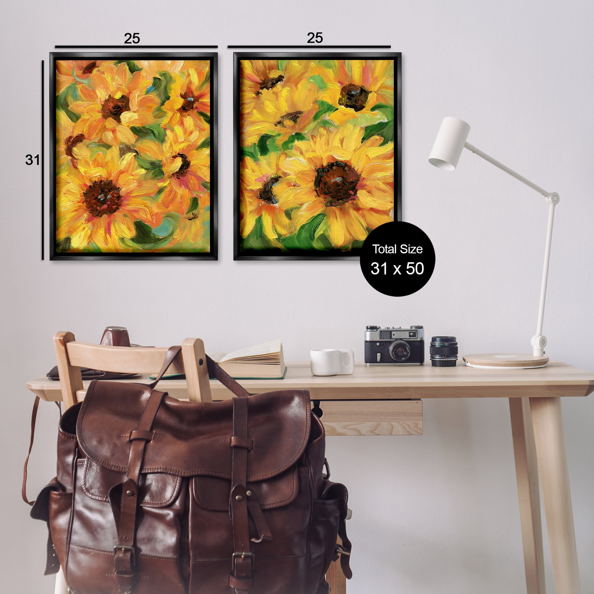 Stupell Industries Abstract Large Sunflower Blooms Plants & Flowers Painting Black Floater Framed Canvas Art Print Wall Art, 31 x 25, Set of 2