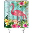 thumbnail image 2 of Tropical Pink Flamingo Shower Curtain with Hooks, Teal Palm Leaves Modern Style Waterproof Fabric Bathroom Decor Set 72X72 Inch, 2 of 5