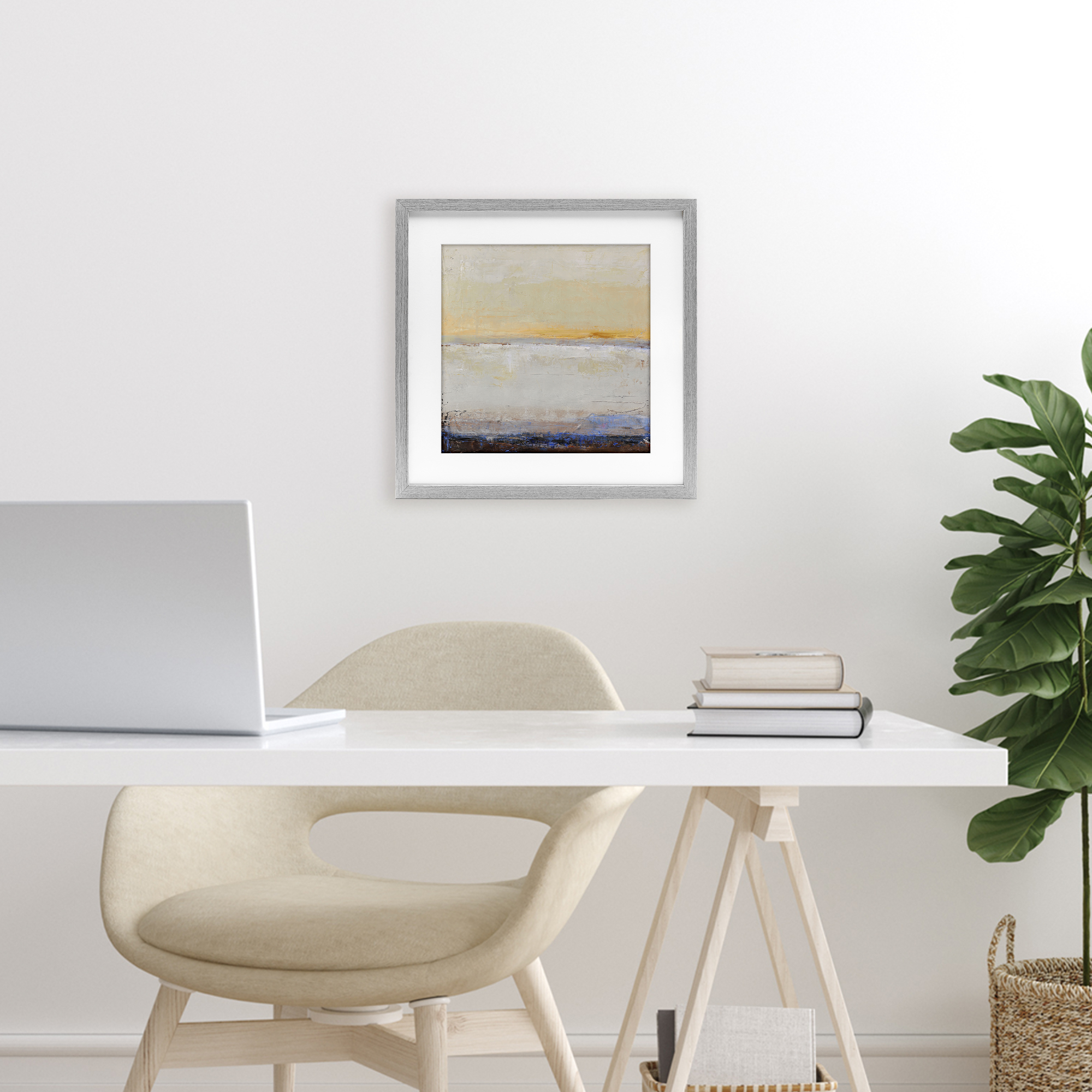 Sweeping Subtle Horizon Gray Framed Print Under Glass, design by Design Fabrikken