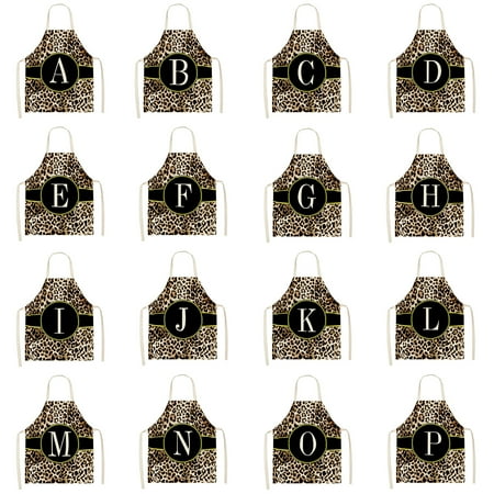 

KangQi Kitchen Apron Soft Touch Wide Application Flax Leopard Print Alphabet Cooking Bib Household Supplies