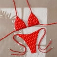 thumbnail image 5 of Women's Bikini Sets Polka Dots Print Bathing Suit Halter Triangle Tie Side Two Piece Swimsuit Red S, 5 of 5