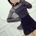 thumbnail image 3 of Women Long Sleeve See Through Blouse Fishnet Hole High Neck Mesh Tops Shirt, 3 of 3