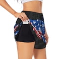 thumbnail image 3 of Lsque Shark With USA Flag Printed Women's Running Shorts with Liner Pockets,Elastic Quick Dry Workout Athletic Gym Yoga Shorts,Womens High Waist Shorts-Large, 3 of 9
