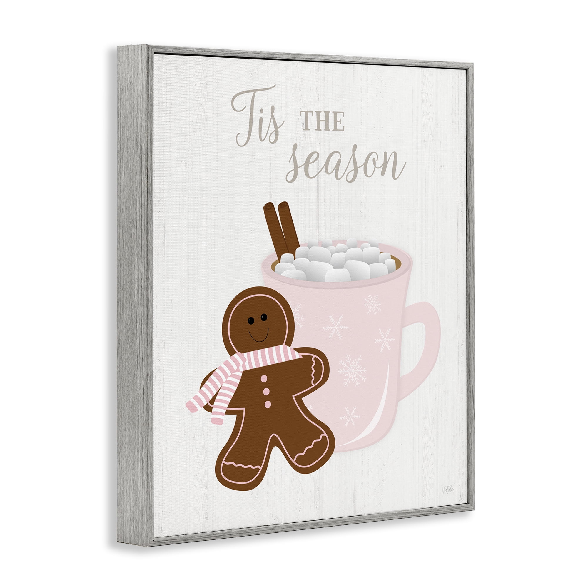 Stupell Industries Tis The Season Gingerbread Holiday Painting Gray Framed Art Prints Wall Art, 11 x 14