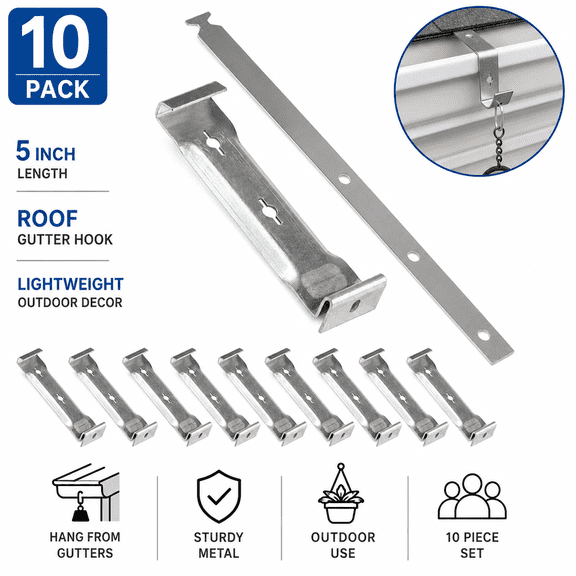 10-Pack 5 Inch Roof Gutter Hooks for Outdoor Hanging Decor
