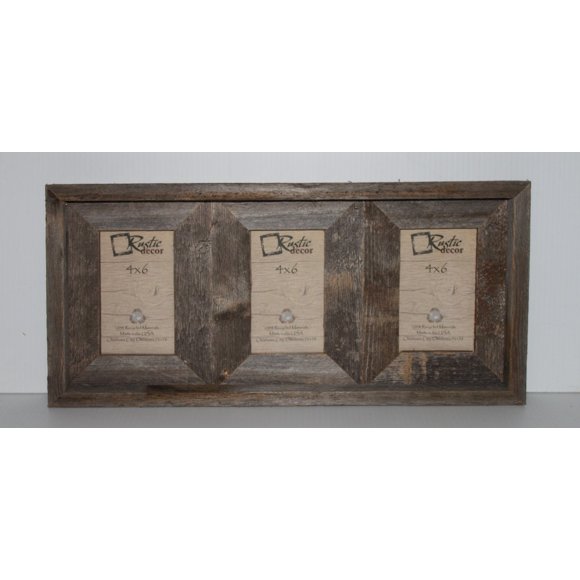 4x6-2.5" Wide Reclaimed Rustic Barnwood Collage Photo Frame - Holds 3 Photos