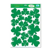 St Patricks Day Green Shamrocks Peel 'N Place Party Wall Clings 12-17"