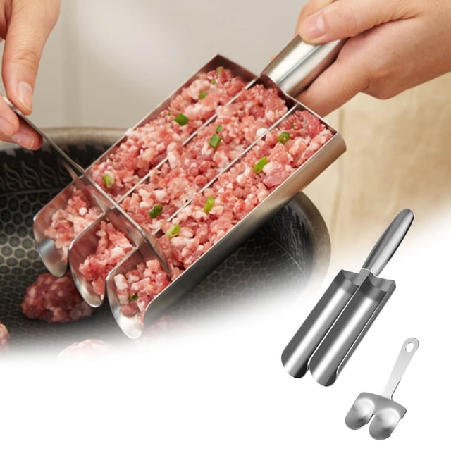 Riforla Meatball Maker Tool Quadruple Kitchen Meatball Maker Easy Stainless Steel Meatball Making Spoon with Cutting for Manual Meatball Lovers Food Clips B