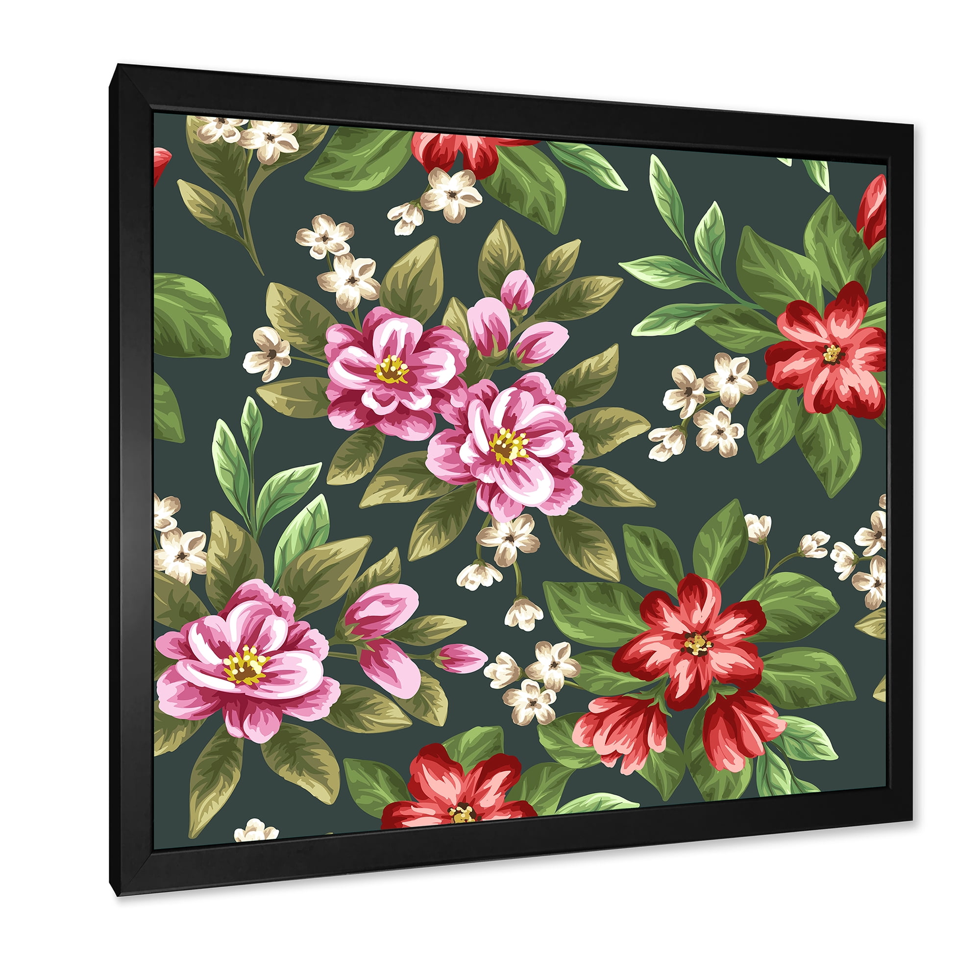 Designart 'Vintage Red and Pink Wildflowers I' Traditional Framed Art Print