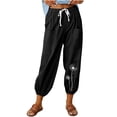 thumbnail image 1 of VEKDONE Womens Linen Long Pants Black L, 1 of 6