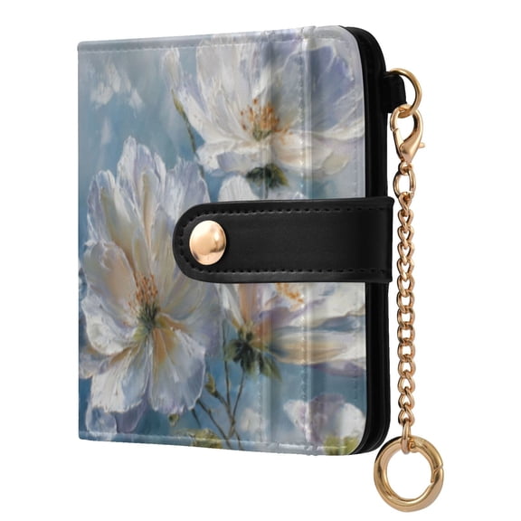 Qxltty White Flowers Ladies Wallet Rfid Slim Thin Compact Credit Card Women Wallet Zipper Coin Pocket and ID Window for Female Gifts