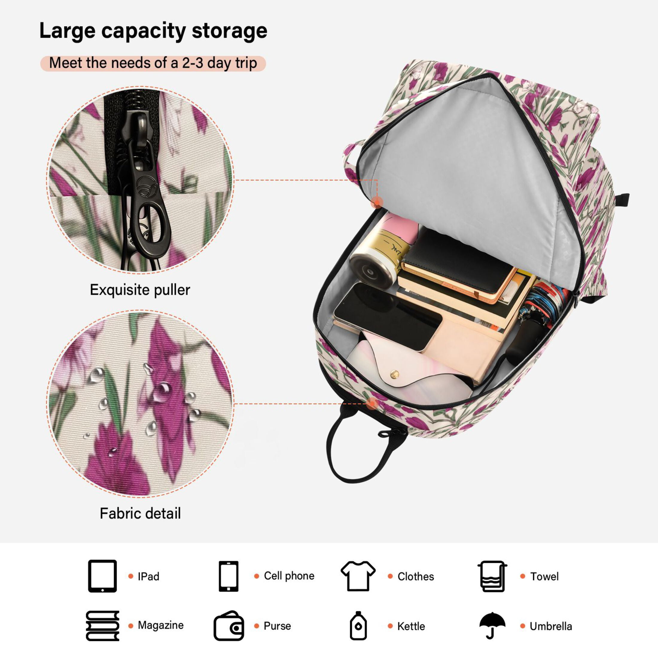 2 Racquet Holder Tennis Backpack Tennis Racket Covers Gym Bags Red-pink Magenta Flowers