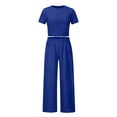 thumbnail image 5 of Atogsazn Women's 2 Piece Outfits Lounge Sets Ruched Short Sleeve Crop Tops and High Waisted Wide Leg Pants Matching Sets Tracksuit Blue S on Clearance, 5 of 7
