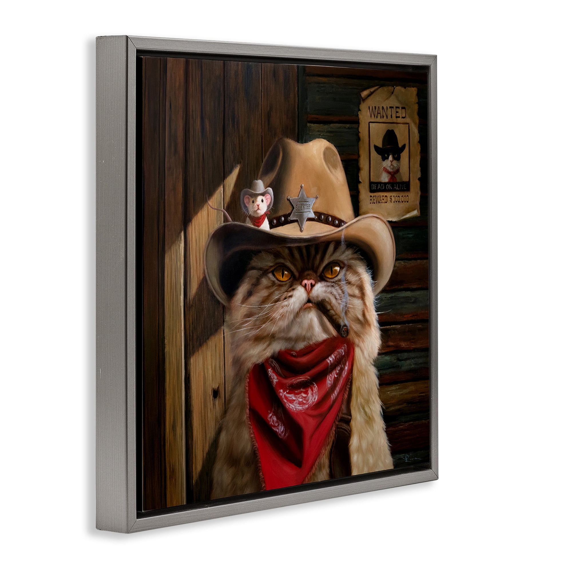 Deputy Purrkins Cat Sheriff Gray Framed Floater Canvas Wall Art, design by Lucia Heffernan