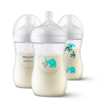 Philips Avent Natural Baby Bottle with Natural Response Nipple, with Teal Elephant Design, 9oz, 3pk, SCY903/69