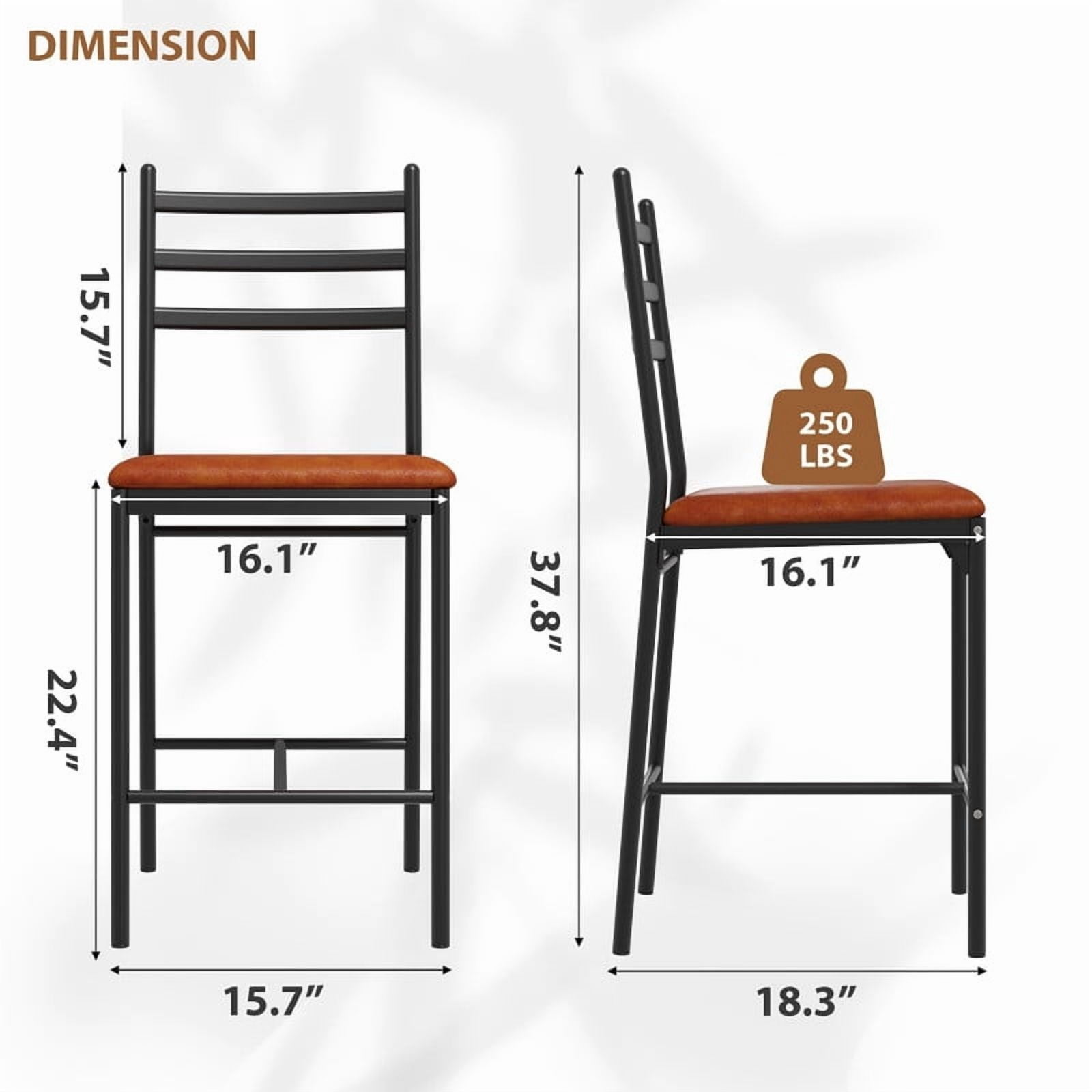TROPOW Bar Stools Set of 2, Metal Counter Height Bar Chairs with Back and Thick Cushion, Upholstered Dining Chairs with Padded Seat, Barstools for Kitchen Island, Bar, Dining Room