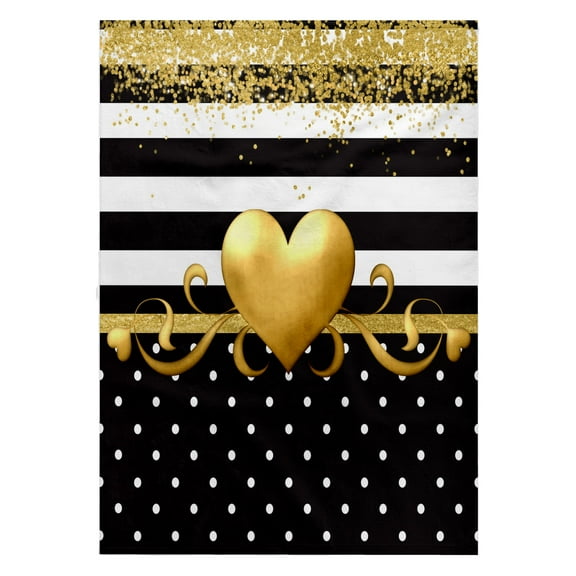 3dRose, Image of Glam Black, White, Gold Glitter Stripes, Polka Dots, Gold Heart, 22x30 Bath Hand Pool Towel