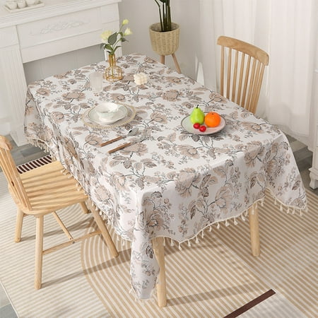 

Colisha Tablecloths Tassels Tablecloth Floral Print Vintage Table Cloths Covers Decorative Oil-Proof Linen Embroidered Gray Deep Flower 140*180cm