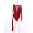 thumbnail image 5 of Zaldita Women's Gymnastics Leotard One Piece Sheer Mesh Long Sleeve Bodysuit Lyrical Ballet Dancewear Burgundy S, 5 of 6