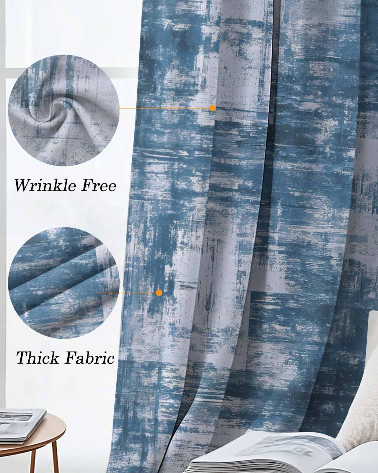 Blue Blackout Curtains for Bedroom Living Room, Modern Abstract Gradient Blue Geometric Texture 39 In Long Thermal Insulated Room Darkening Drapes Grommet Window Treatments, 27.5 x 39 In