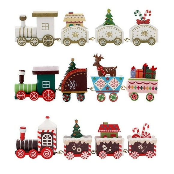 Decoración navideña de escritorio, tren de madera navideño, adorno festivo de Papá Noel - Decoración de regalo de Navidad para el hogar