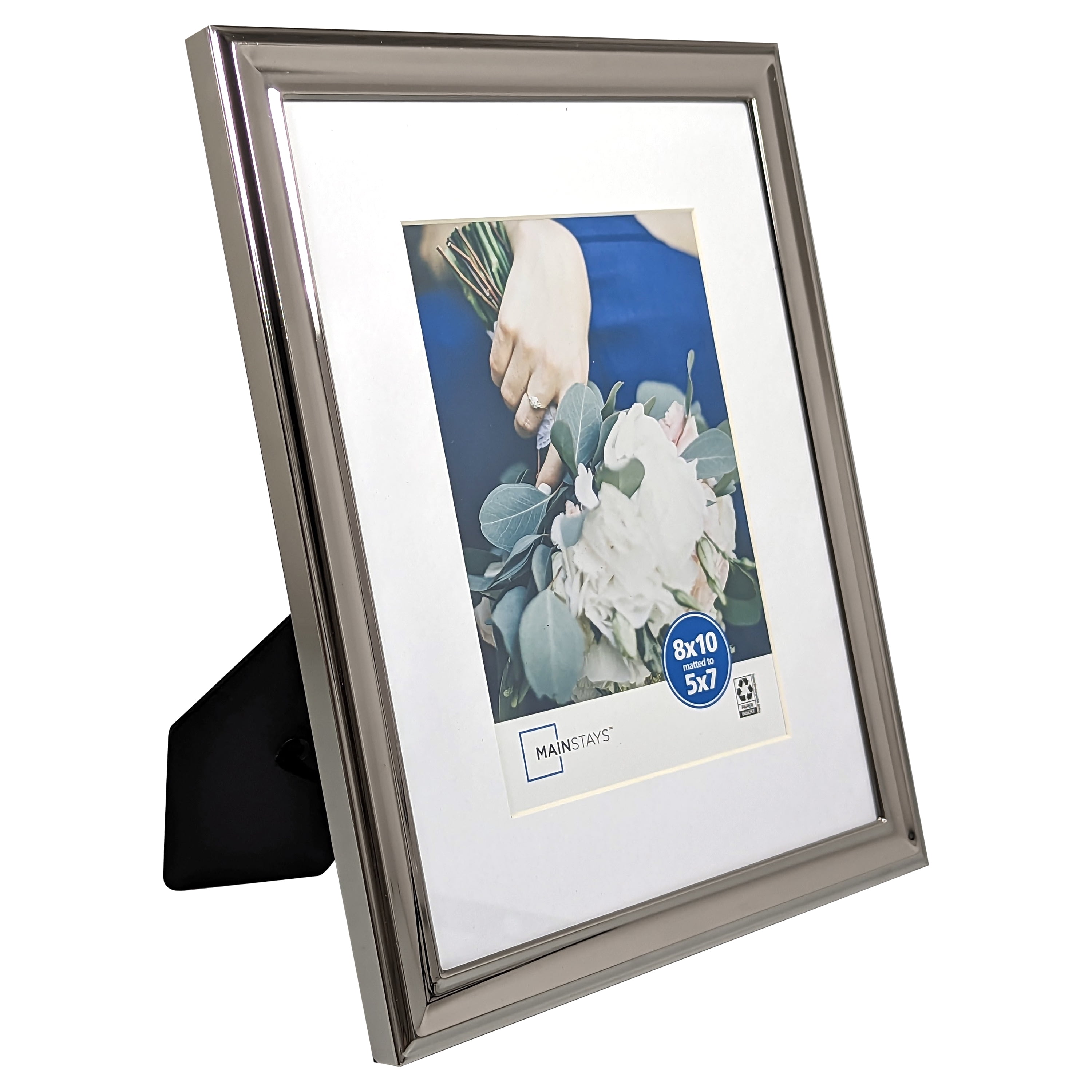 Mainstays 8x10 Matted to 5x7 Shiny Metal Tabletop Picture Frame, Silver 