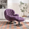 thumbnail image 3 of Velvet Swivel Accent Chair with Ottoman Set, Modern Lounge Chair Armchair with Footrest and Metal Base Comfy Single Sofa Chair with 360 Degree Swiveling Accent Chairs for Living Room, Purple, 3 of 7