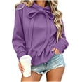 thumbnail image 2 of Qulqfy Hoodies for Women Fleece Soft Winter Fall Casual Purple Hooded Ruffle Long Sleeve Bow Pullover Sweatshirt M, 2 of 6