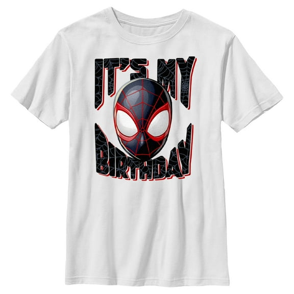 Boy's Marvel Miles Birthday Party Time  Graphic Tee White Large