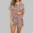 thumbnail image 2 of Birdeem Ensembles de Pyjama pour Femmes 2 Pcs Femmes Décontracté Imprimé Col Rabattu Manches Courtes Blouse Mode Pantalon Court Ensemble de Pyjama, 2 of 12