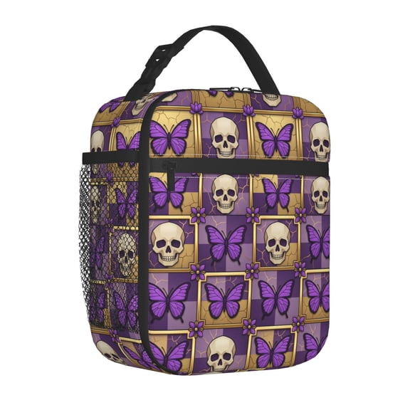 Butterfly Skull Lunch Box For Women Men Insulated Gothic Purple Butterfly Lunch Bag Reusable Large Containers Cooler Lunch Tote Bag For Office Work Picnic Hiking