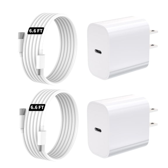 TOPADRE for iPhone 20W Fast Charger 2-Pack with 6.6Ft USB-C to USB-C Cable, PD Wall Adapter, Compatible with iPhone 15/16
