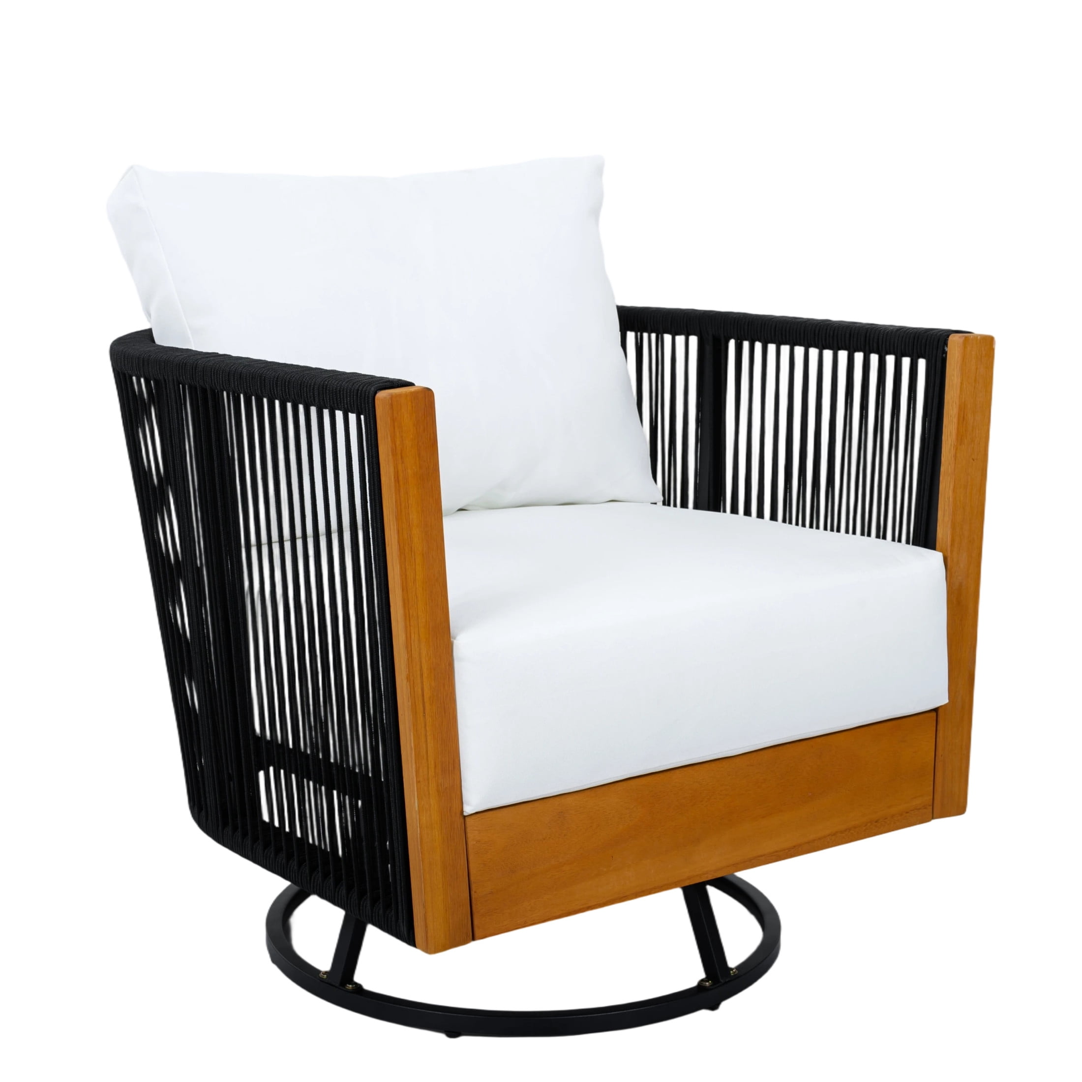 Christopher Knight Home 2-Piece Acacia Wood Swivel Chair and Ceramic Side Table Set, Natural + Black