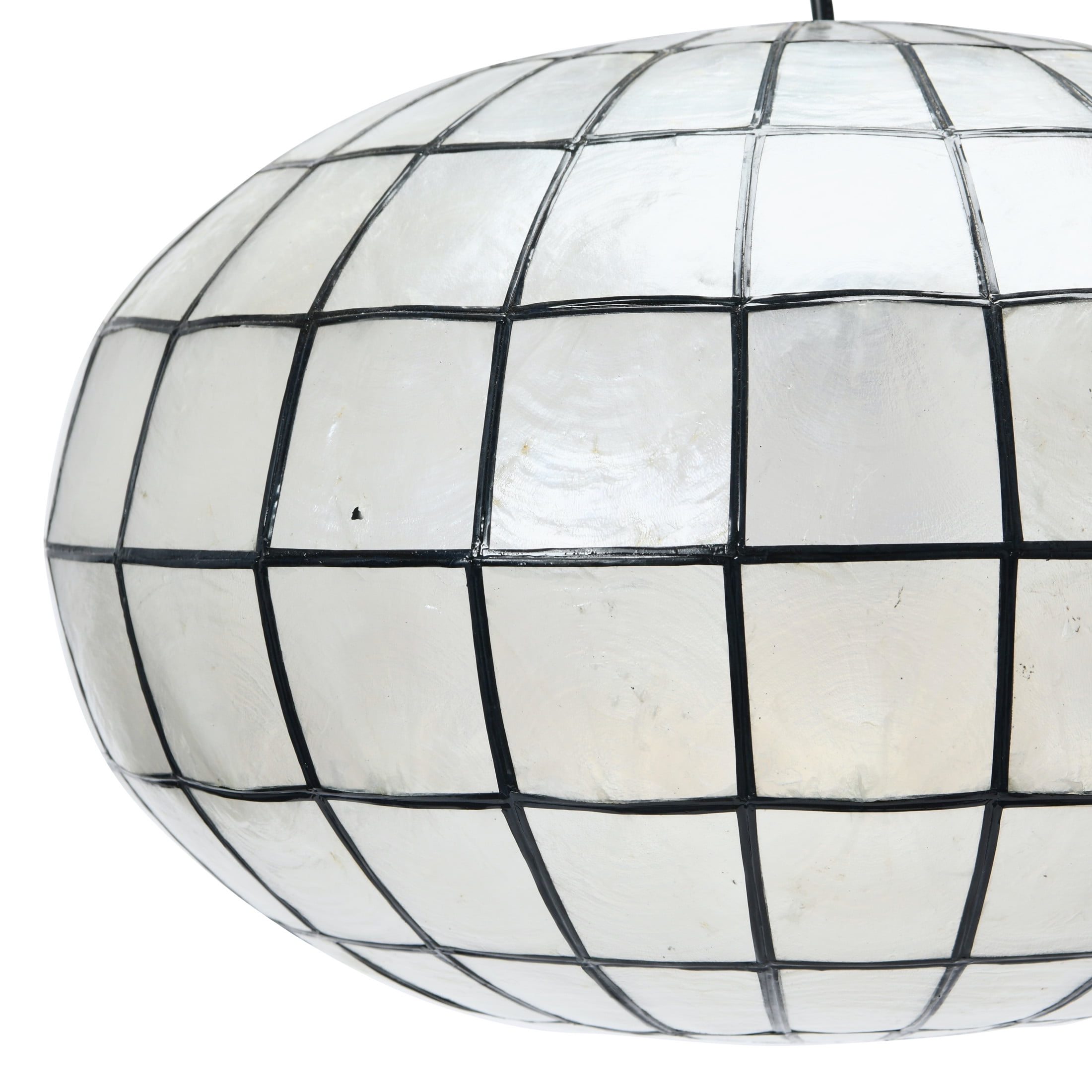 Creative Co-Op Oblong Capiz Ceiling Light, White and Black