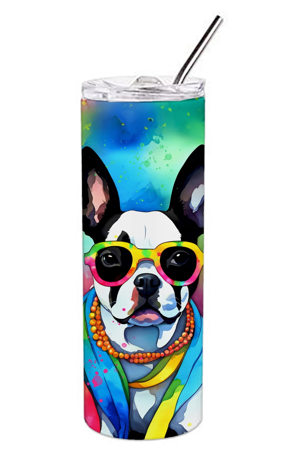 Carolines Treasures DAC2469TBL20 3 x 8.25 x 3 in. & 20 oz Boston Terrier Hippie Dawg Stainless Steel Skinny Tumbler