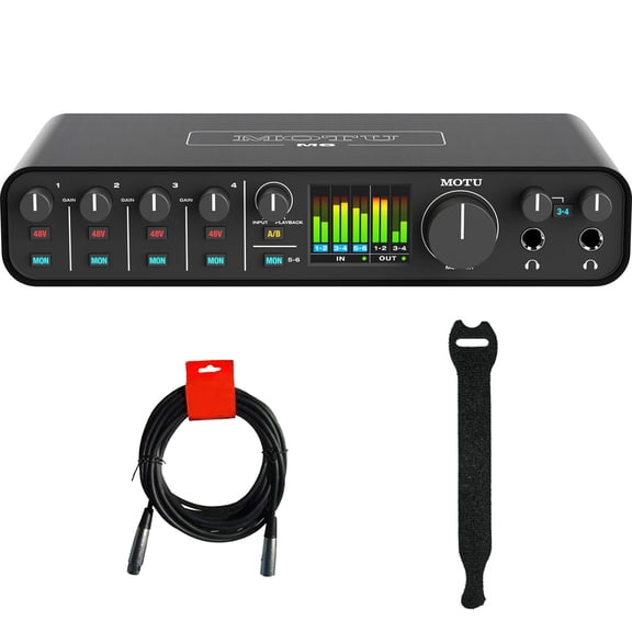 MOTU M6 Desktop 6x4 USB-C Audio-MIDI Interface Bundle with XLR-XLR Cable and Fastener Straps
