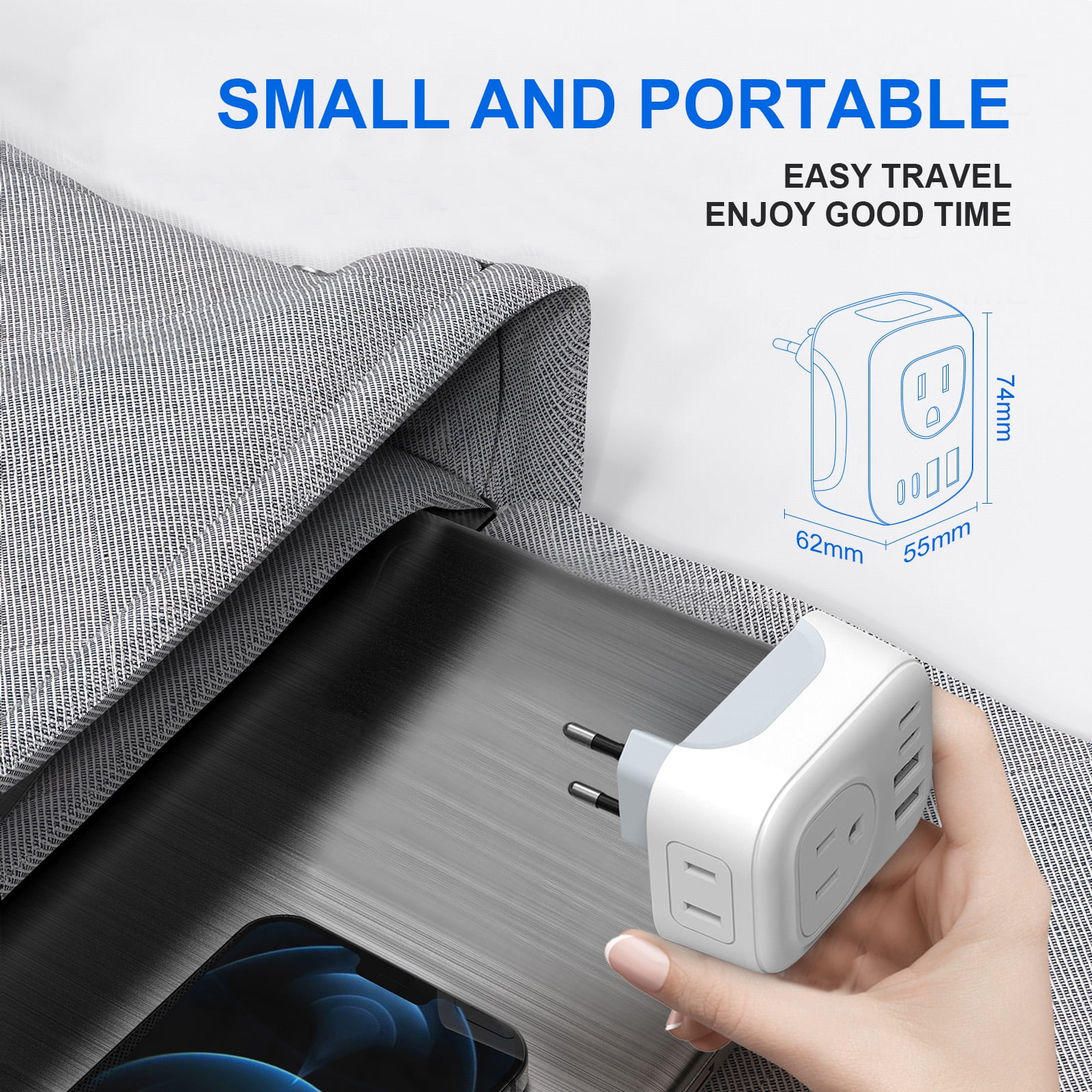 Meromore European Travel Power Adapter with 2 AC Outlets, 4 USB Ports (2 USB C), Ideal for US to Mos(图5)
