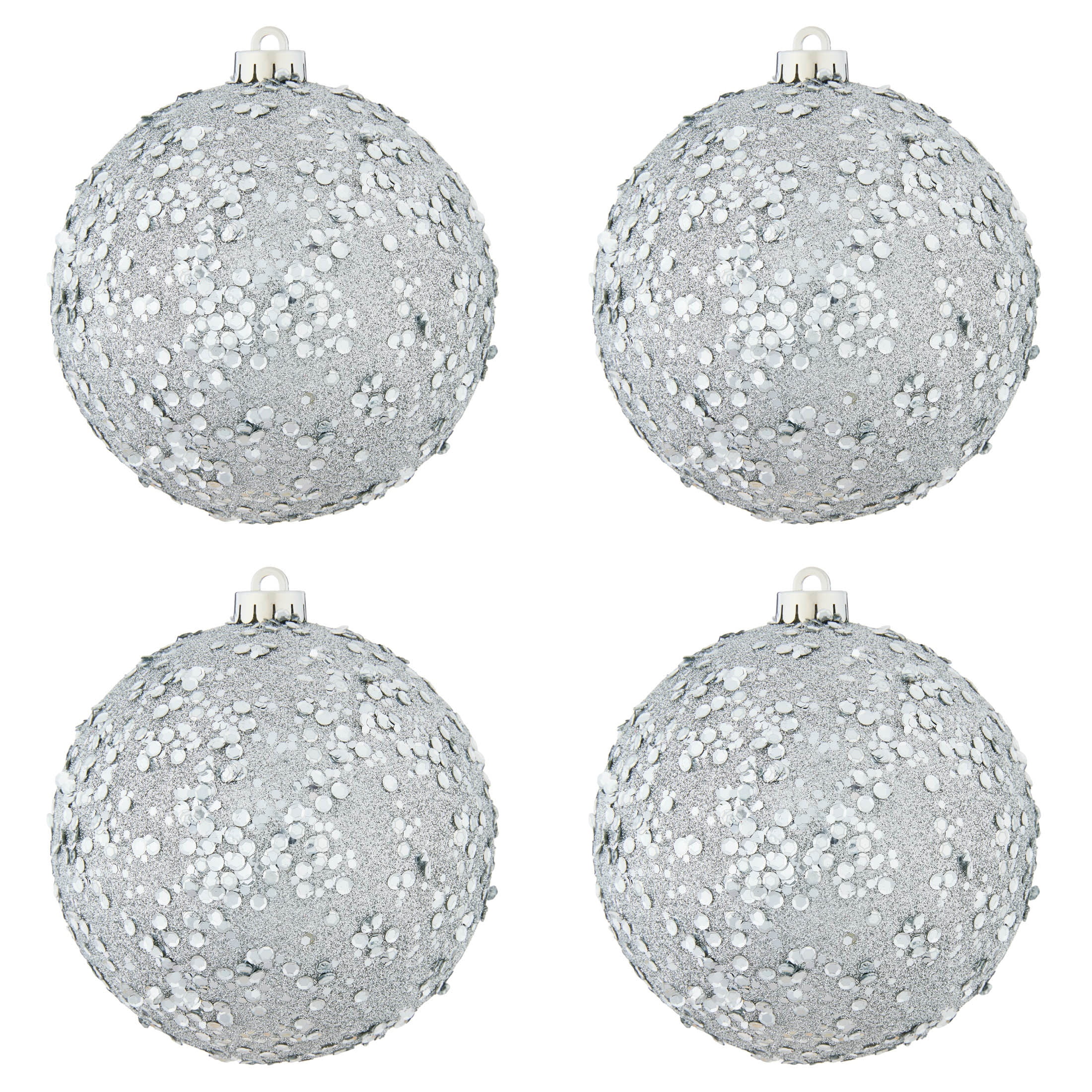 4-Count Silver Glitter Ball Shatterproof Christmas Ornaments, 6.5", by Holiday Time