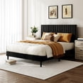 thumbnail image 2 of UHOMEPRO Full Bed Frame, Black Platform Bed Frame with Velvet Upholstered Headboard, No Box Spring Needed, Easy Assembly, 2 of 7