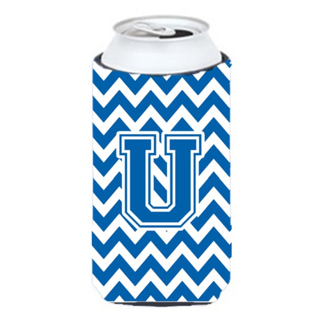 Letra U Chevron Azul y Blanco Tall Boy Bebida Aislante Hugger CJ1056-UTBC Caroline's Treasures