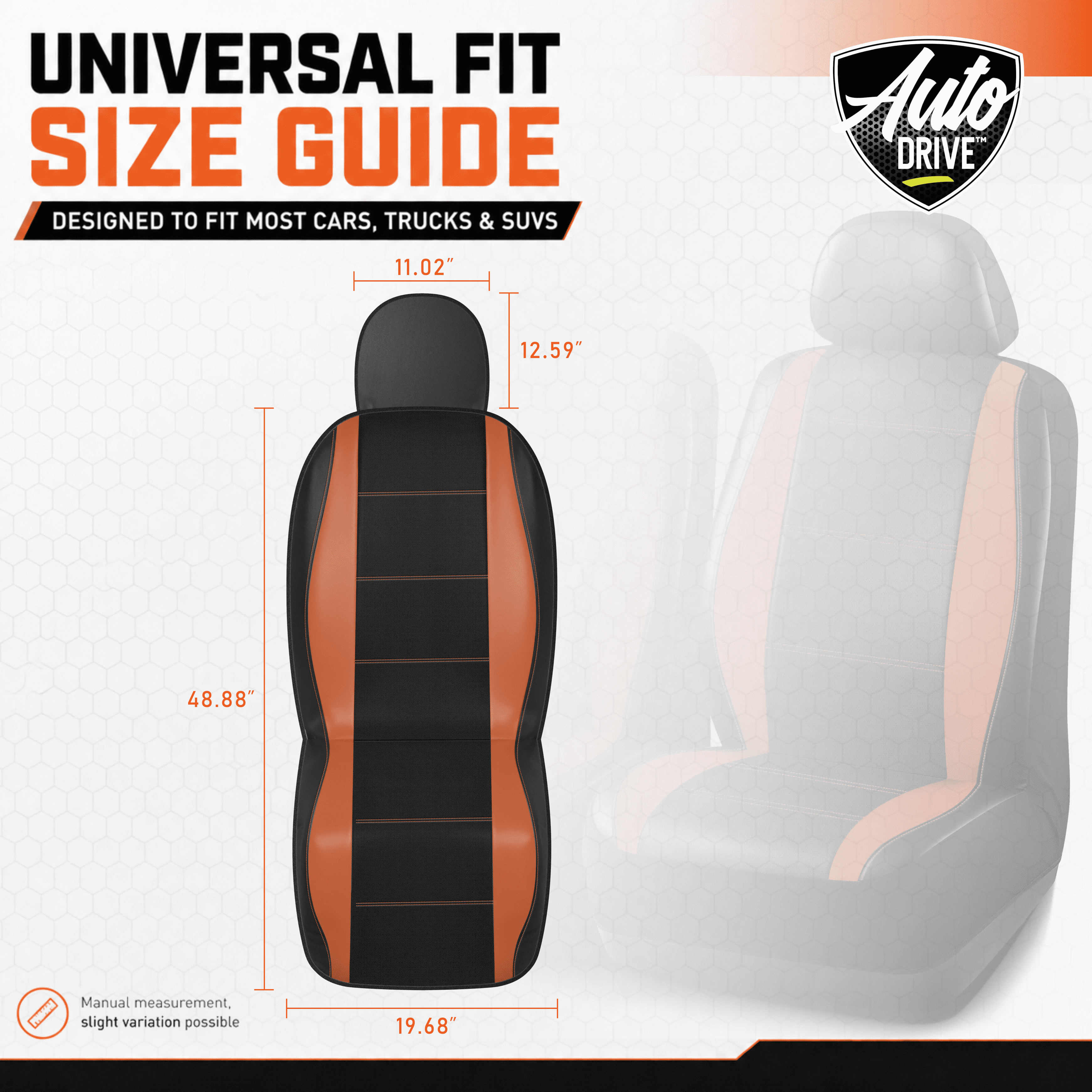 Auto Drive Car Seat Covers, Two-Tone Fabric Front Seat Protector, Breathable Comfortable, Anti-Slip Airbag Compatible Universal Fit for Cars SUVs Trucks,Orange