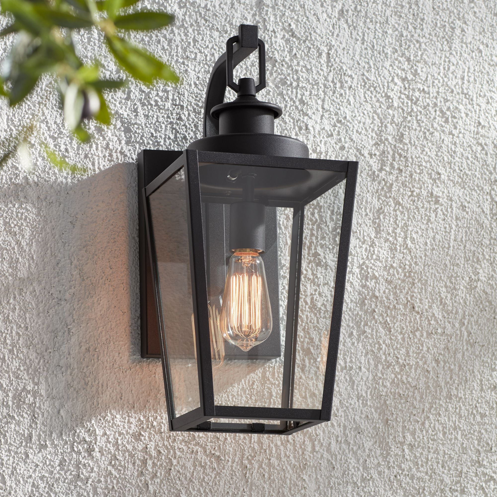 Possini Euro Design Ackerly Modern Outdoor Wall Light Fixture Textured Black 17 1/4" Clear Glass for Post Exterior Barn Deck House Porch Yard Patio
