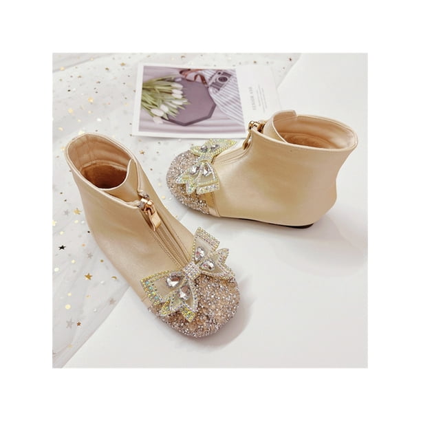 Woobling Kids Girl Ankle Boots Rhinestone Dress Boot Bow Booties