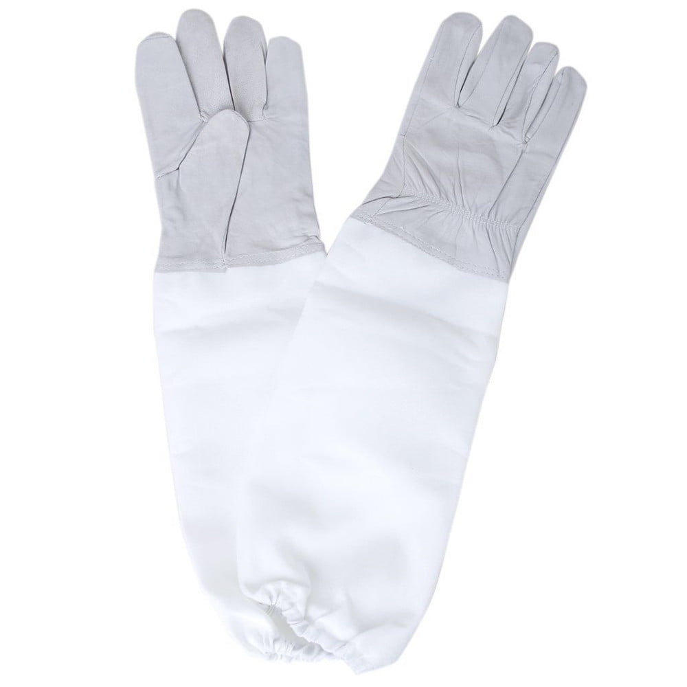 1 Pair Beekeeping Protective Gloves with Vented Long Sleeves-Grey and White 
