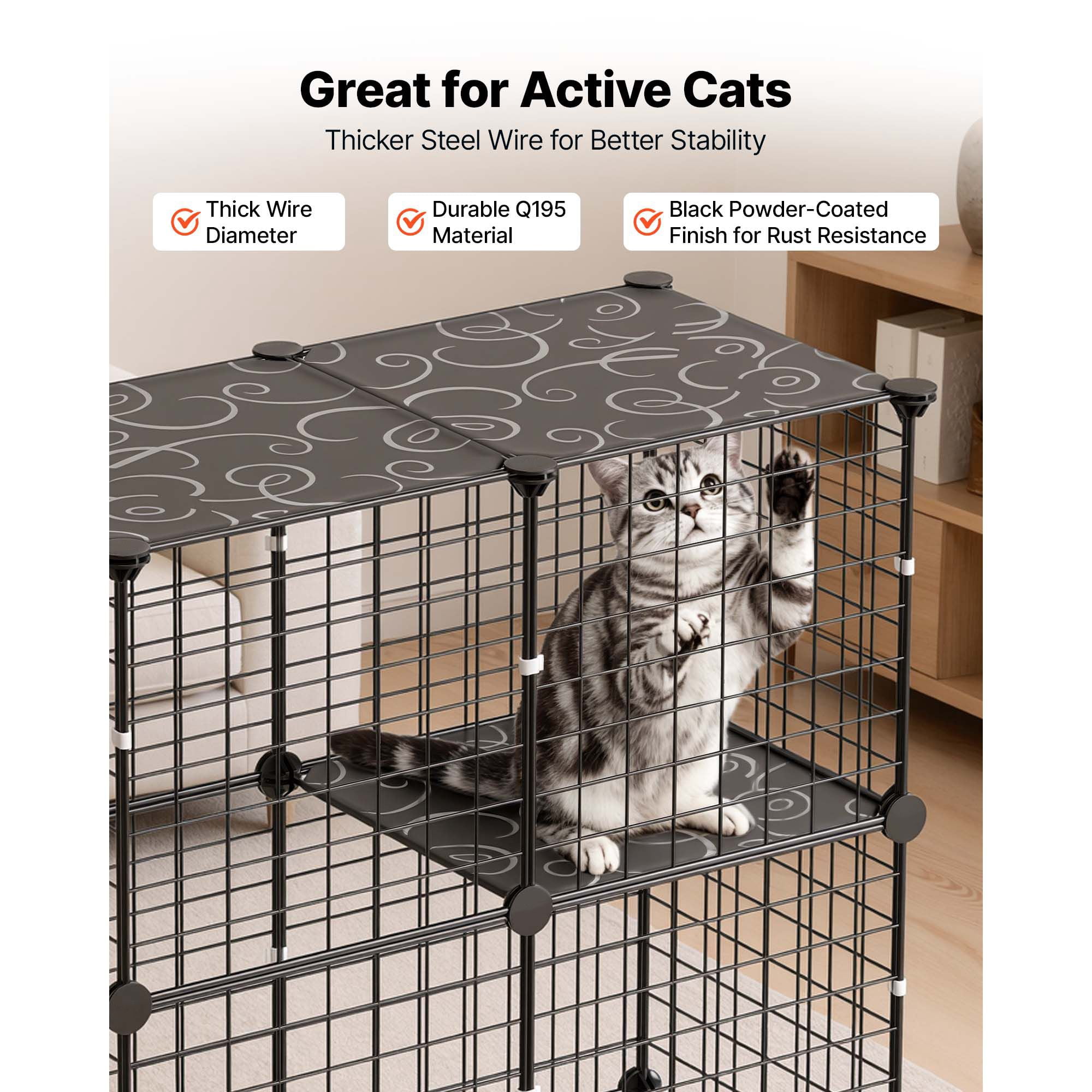 Cat Cage, 3-Tier DIY Cat Playpen Indoor Enclosure, Detachable Metal Wire Kennel Crate, Large Exercise Place Ideal for 1-2 Cats, Kittens, Rabbits, Ferrets & Small Animals, Black 28"x13.98"x40.98"