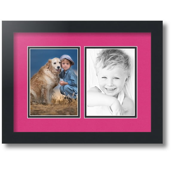 ArtToFrames Collage Photo Picture Frame with 2 - 5x7" Openings, Framed in Black with Tulip and Black Mats (CDM-3926-37)