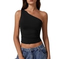 thumbnail image 2 of Lumtrix One Shoulder Going Out Tank Tops for Women Trendy 2026 Summer Y2K Crop Pleated Tee Sleeveless Slim Fitted Spring Fashion Shirts Black L, 2 of 4