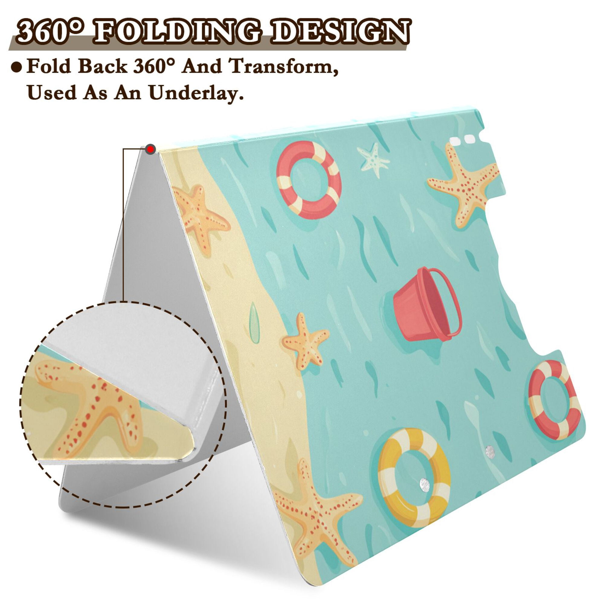 FORMRS A4 Clipboard Folder with Pen Holder Horizontal Foldable School Office Binder, Blue Beach Pattern