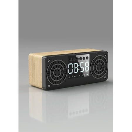 OUSITAID Wooden Portable Alarm Clock Speaker Mini Wireless Bluetooth 5.0 Speakers Support TF AUX USB FM Radio Smart Phone PC